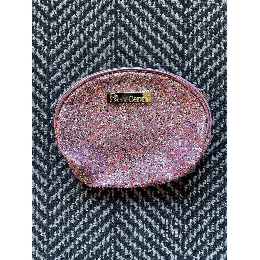 SeneGence Cosmetic Makeup Bag Pink Glitter Pink with Zip Closure